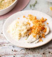 Maigre à la vapeur, légumes et riz pilaf