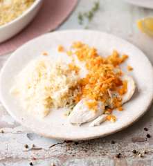 Steamed Meagre, Vegetables and Rice Pilaf