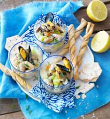Verrine de moules au céleri, crème de lait ribot au curry