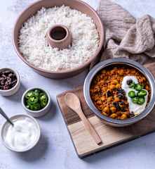 Chhole (chickpea curry) and rice