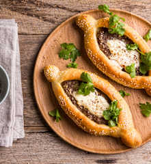 Pide with Lamb, Cinnamon, Pine Nuts and Yoghurt