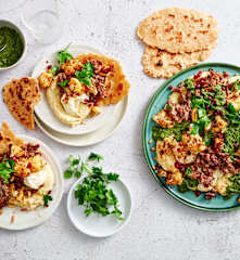 Share plate with hummus, spiced cauliflower and shredded lamb (Diabetes)