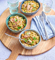 Taboulé de couscous complet aux légumes et thon à l’huile