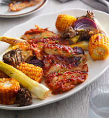 韓式甜辣雞腿和烤蔬菜