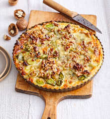 Quiche aux poireaux, bleu et noix