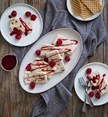 Nougat glacé with raspberry coulis