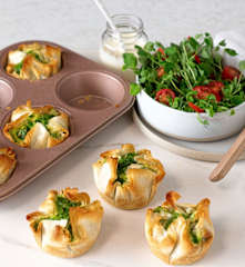 Spinach and chorizo filo pies