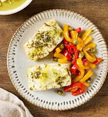 Menù: Crema di zucchine, merluzzo alle erbe, contorno di peperoni