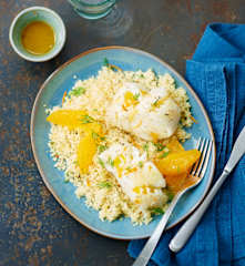 Dos de cabillaud à l’orange, semoule parfumée