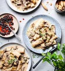 Rigatoni con ternera dorada