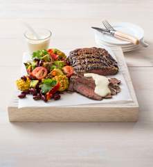 Flank steak with horseradish cream sauce