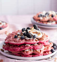 Gaufres roses aux fruits