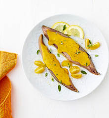 Sgombro con crema di datterini gialli sottovuoto