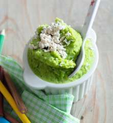 Purée de petits pois, pommes de terre et poulet