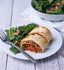 High protein turkey and mushroom roulade in cottage cheese wraps