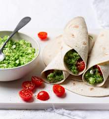 Pea, Cherry Tomato and Feta Wraps