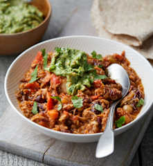 Jackfruit and Bean Chilli with Spicy Avocado Purée