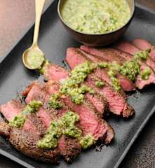 Sirloin Steak with New Potatoes and Chimichurri