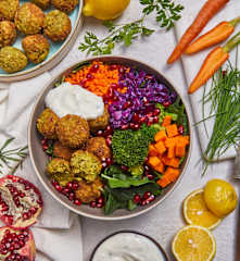 Buddha Bowl with Lentil Falafel and Pomegranate