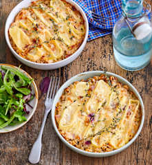Gratin de crozets, reblochon et poireaux