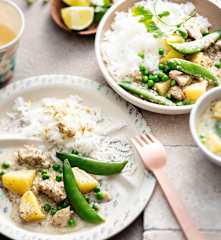 Babyfreundliches grünes Thai Curry mit Huhn und Jasminreis
