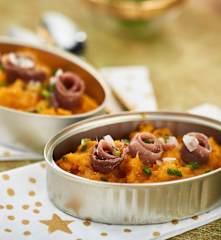 Puré de zanahorias asadas con anchoas en salazón