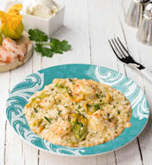 Risotto con gamberi e fiori di zucca al profumo di tartufo