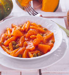 Pasta risottata con zucca e piselli