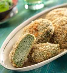 Gepaneerde hamburger van kalkoen en spinazie